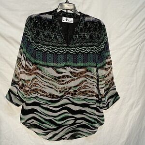 🌼Vintage🌼 NTouch Chic Women's Patterned Blouse - Black, Green, Brown